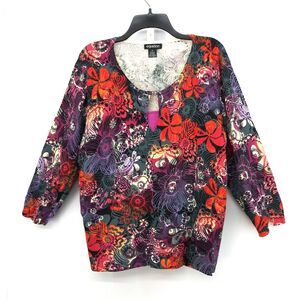 Equation Shirt Womens Plus Size 2X Multicolor Floral Front Lined Knit Top NWT